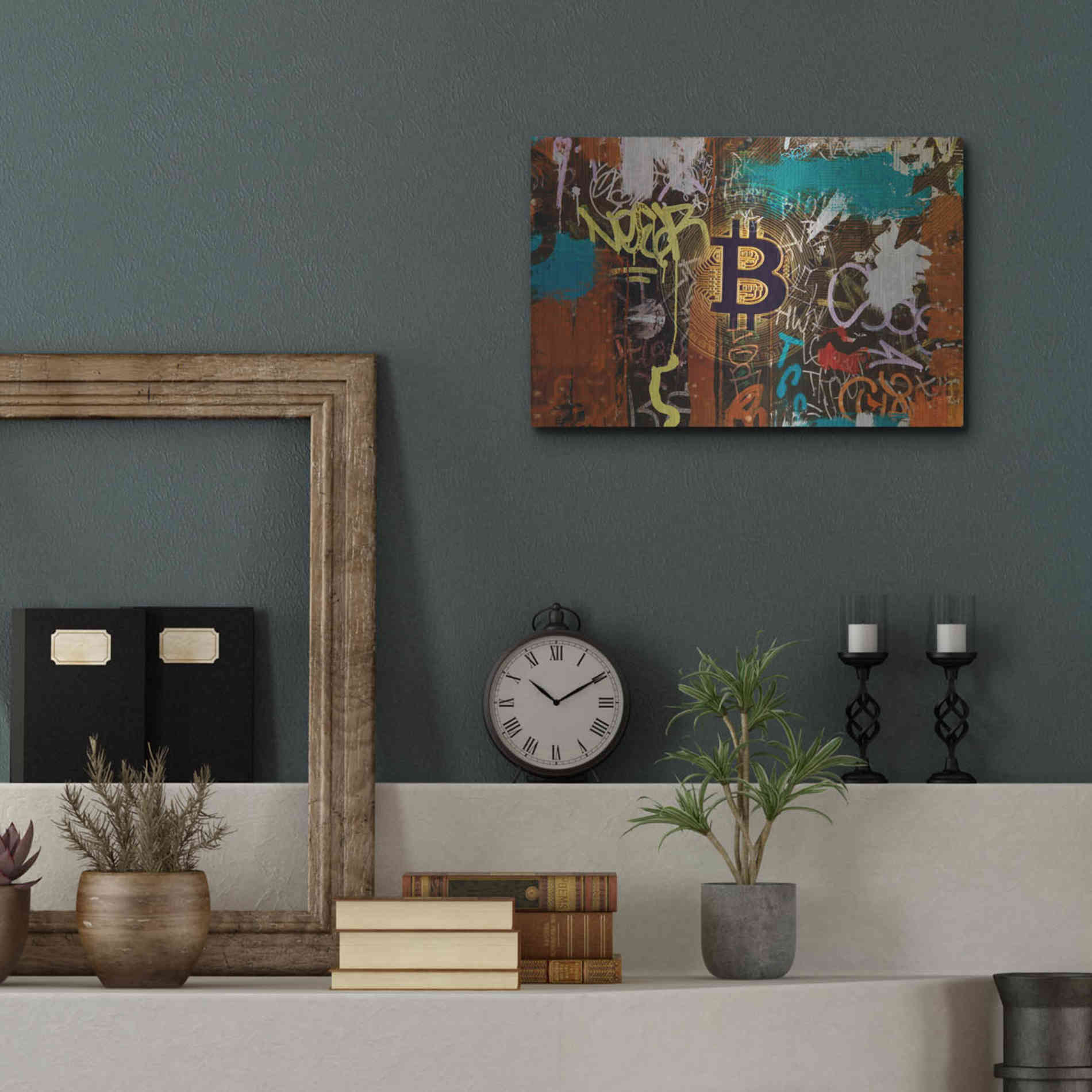 Luxe Metal Art 'Graffiti Bitcoin 1' by Irena Orlov Metal Wall Art,16x12