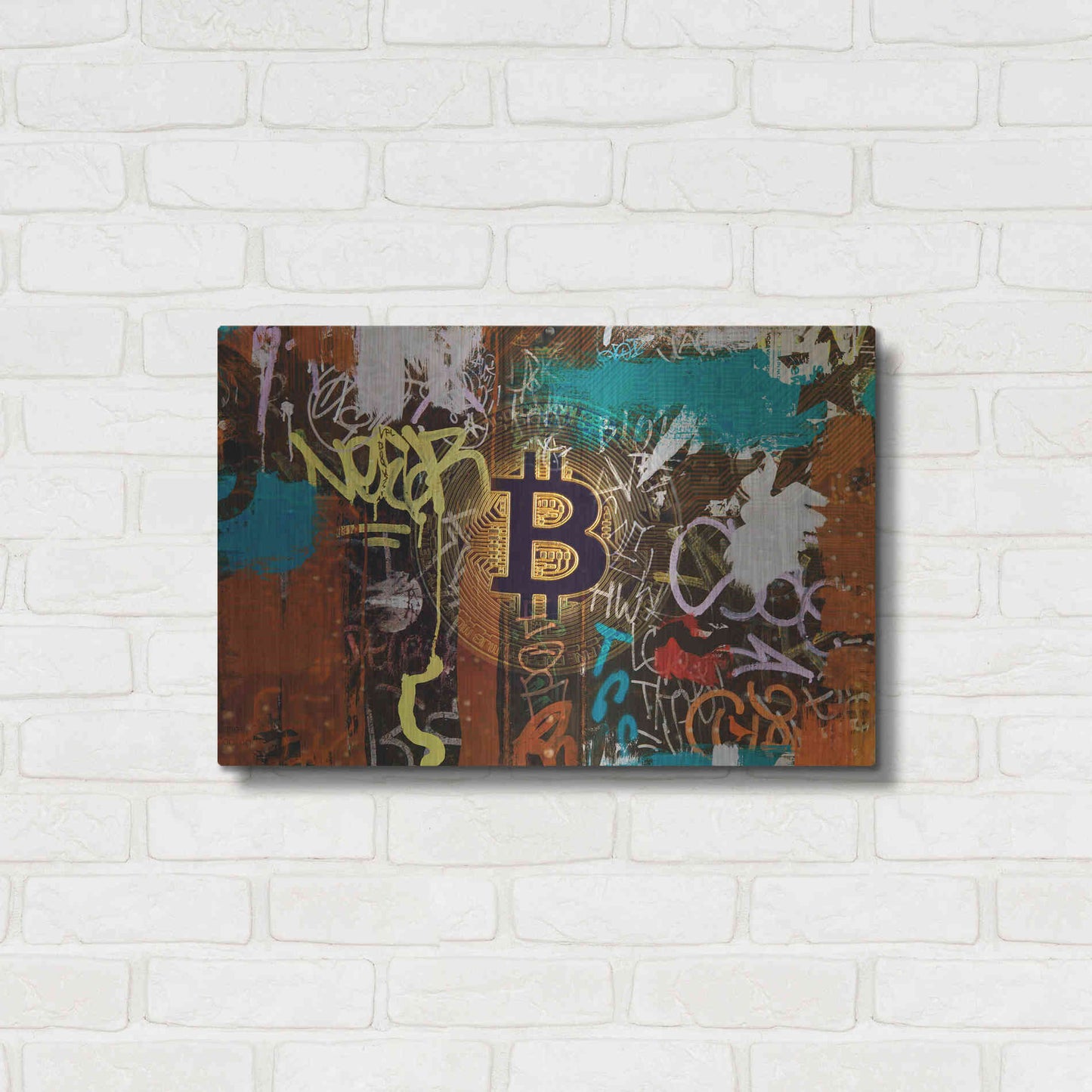 Luxe Metal Art 'Graffiti Bitcoin 1' by Irena Orlov Metal Wall Art,24x16
