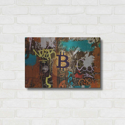 Luxe Metal Art 'Graffiti Bitcoin 1' by Irena Orlov Metal Wall Art,24x16