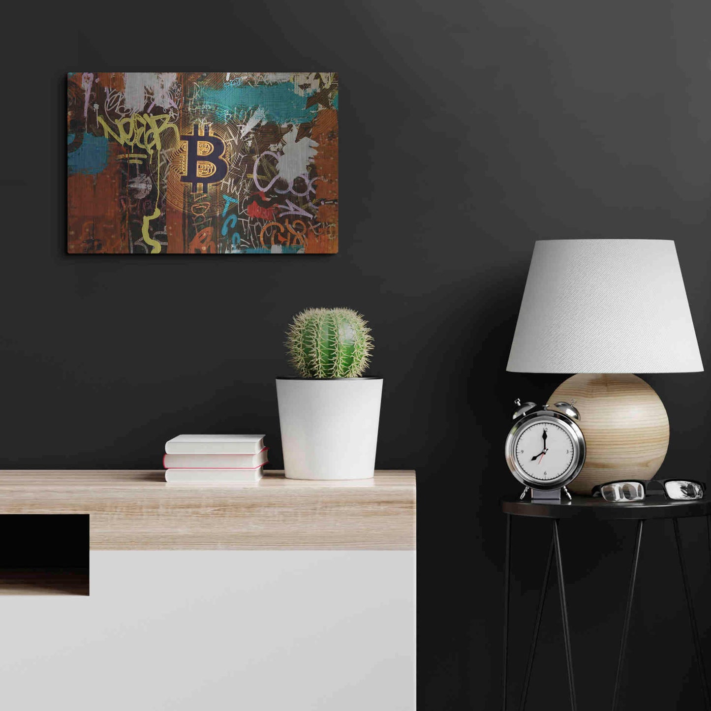 Luxe Metal Art 'Graffiti Bitcoin 1' by Irena Orlov Metal Wall Art,24x16