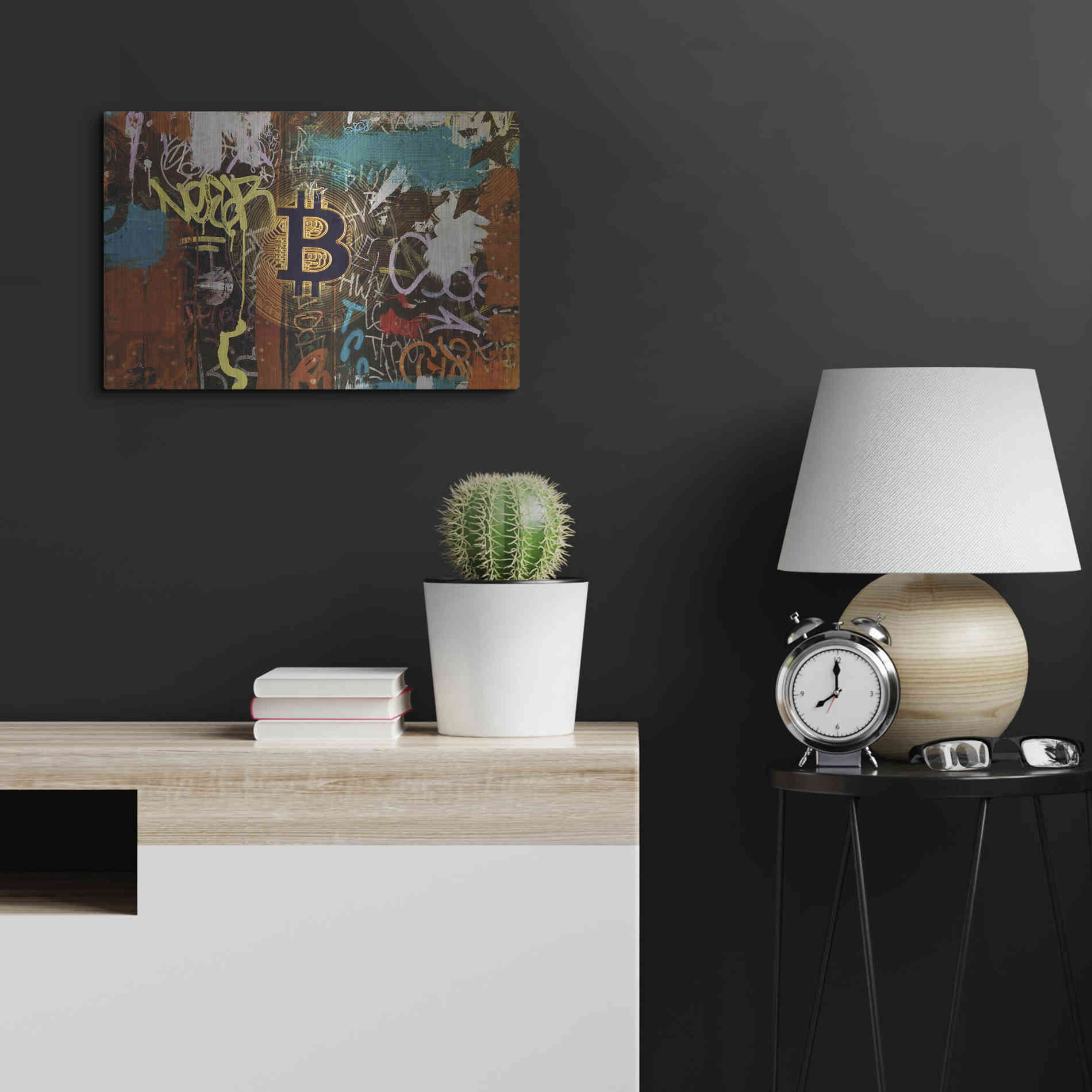 Luxe Metal Art 'Graffiti Bitcoin 1' by Irena Orlov Metal Wall Art,24x16