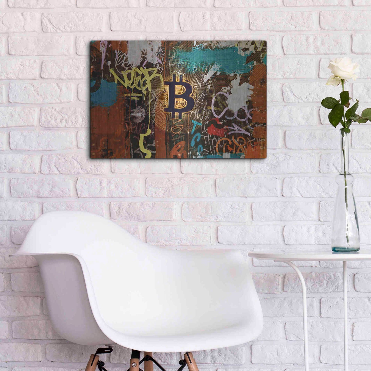 Luxe Metal Art 'Graffiti Bitcoin 1' by Irena Orlov Metal Wall Art,24x16