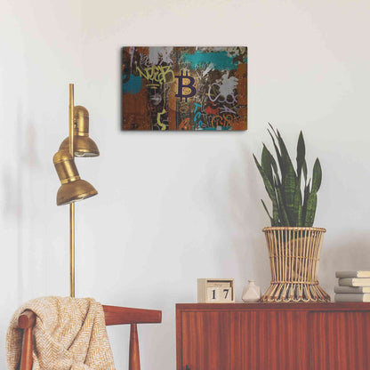 Luxe Metal Art 'Graffiti Bitcoin 1' by Irena Orlov Metal Wall Art,24x16