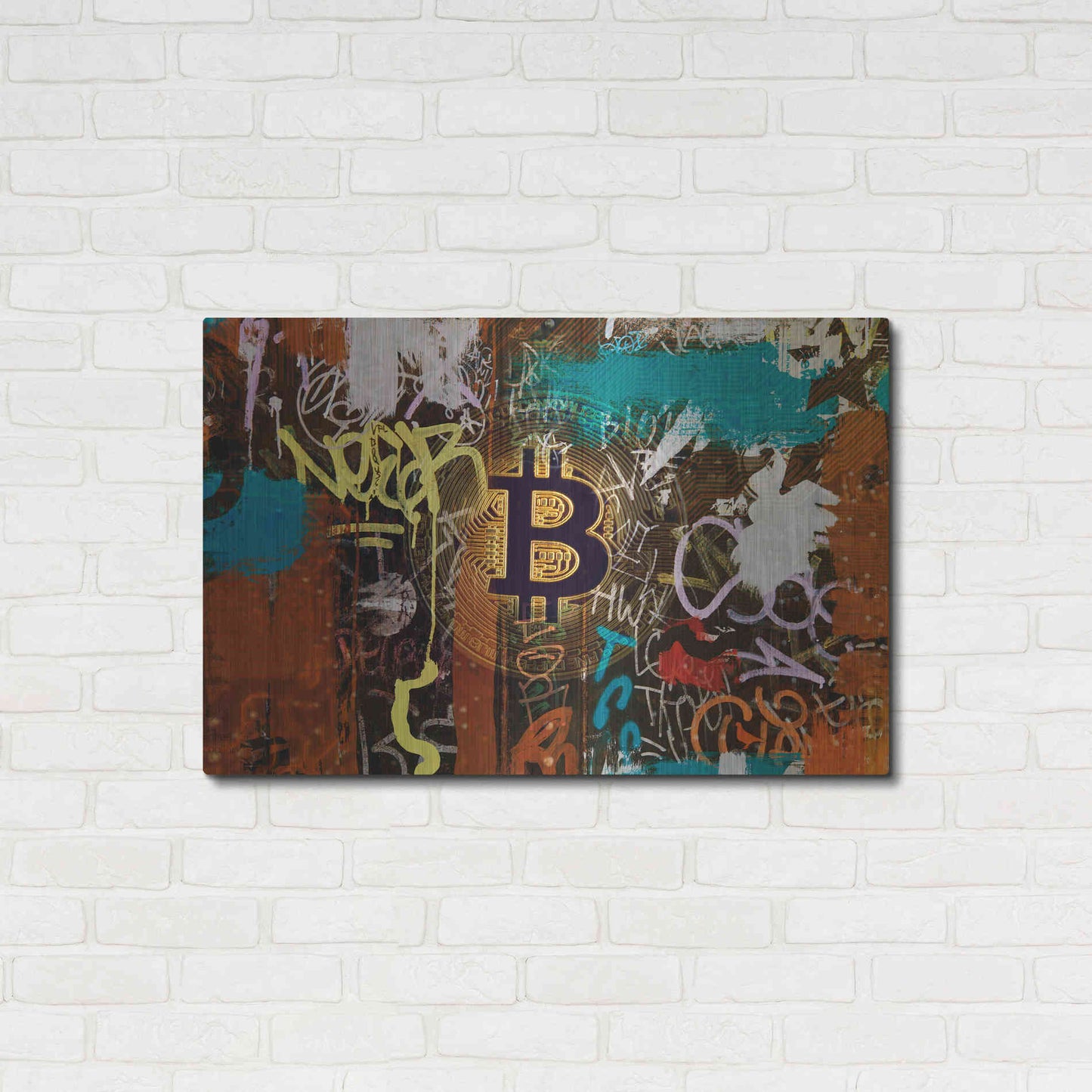 Luxe Metal Art 'Graffiti Bitcoin 1' by Irena Orlov Metal Wall Art,36x24
