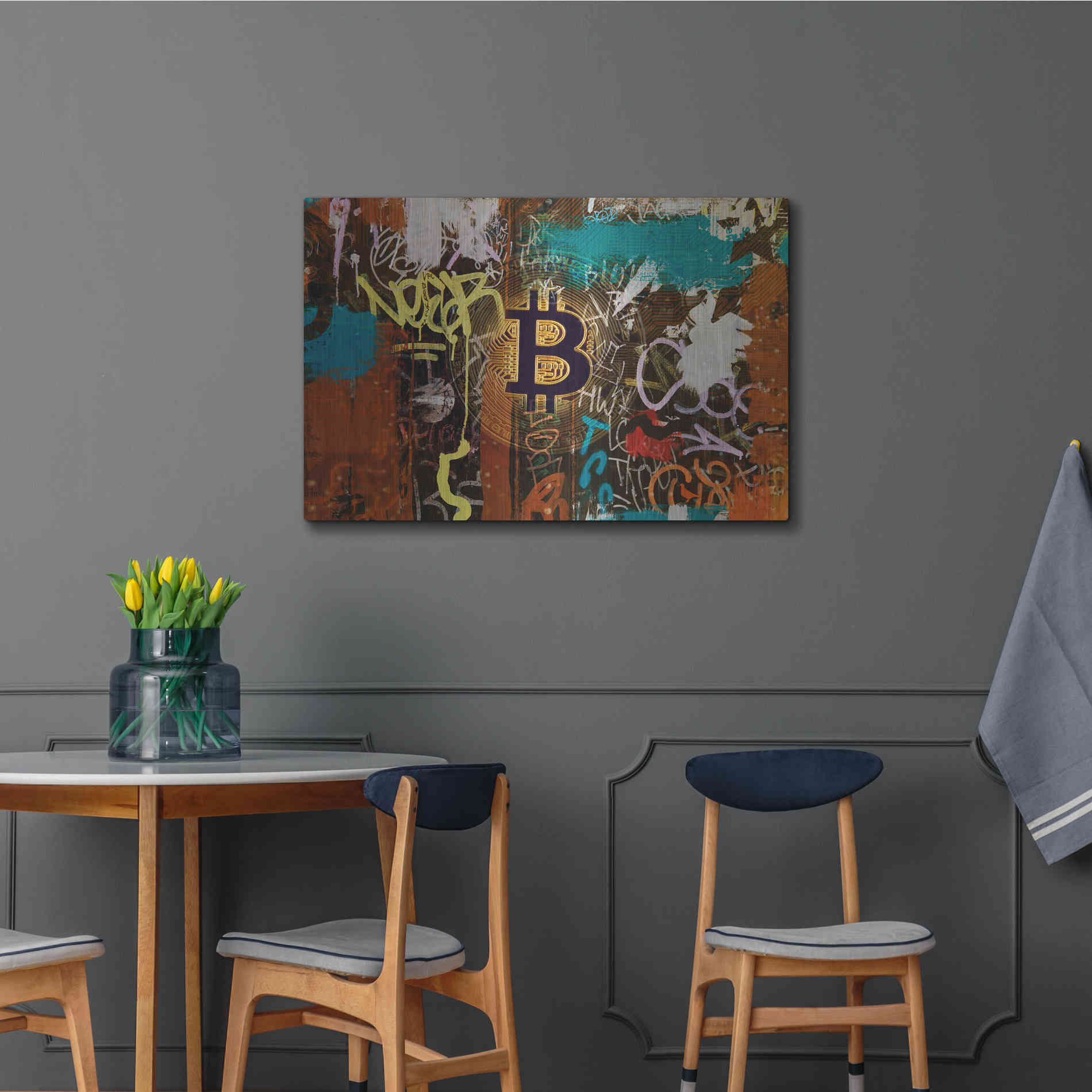 Luxe Metal Art 'Graffiti Bitcoin 1' by Irena Orlov Metal Wall Art,36x24