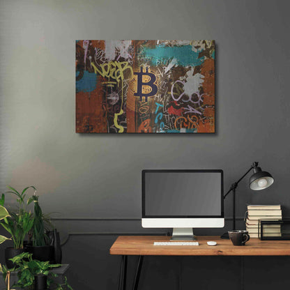 Luxe Metal Art 'Graffiti Bitcoin 1' by Irena Orlov Metal Wall Art,36x24