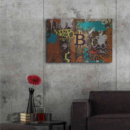Luxe Metal Art 'Graffiti Bitcoin 1' by Irena Orlov Metal Wall Art,36x24