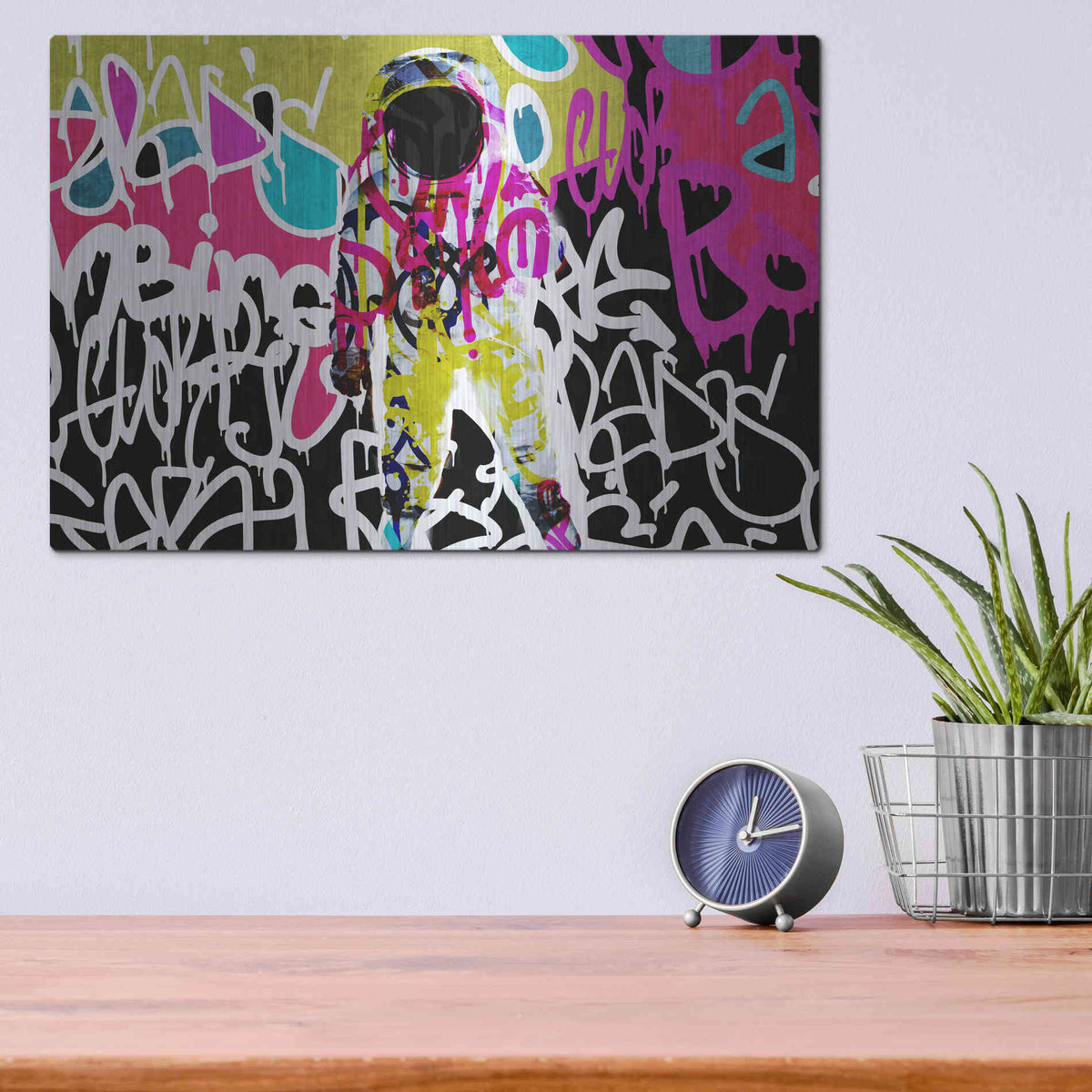 Luxe Metal Art 'Astronaut Graffiti Art 5' by Irena Orlov Metal Wall Art,16x12