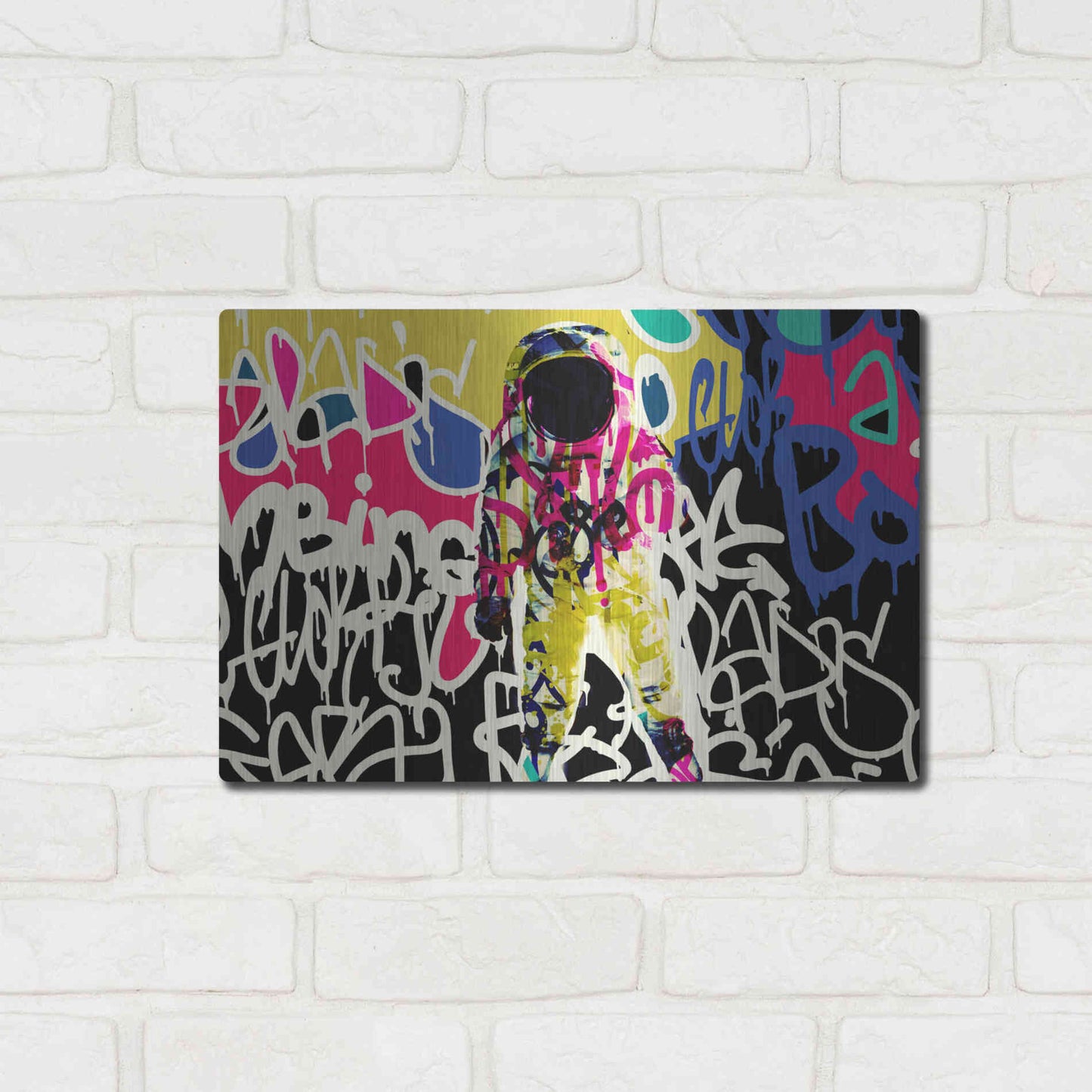 Luxe Metal Art 'Astronaut Graffiti Art 17' by Irena Orlov Metal Wall Art,16x12