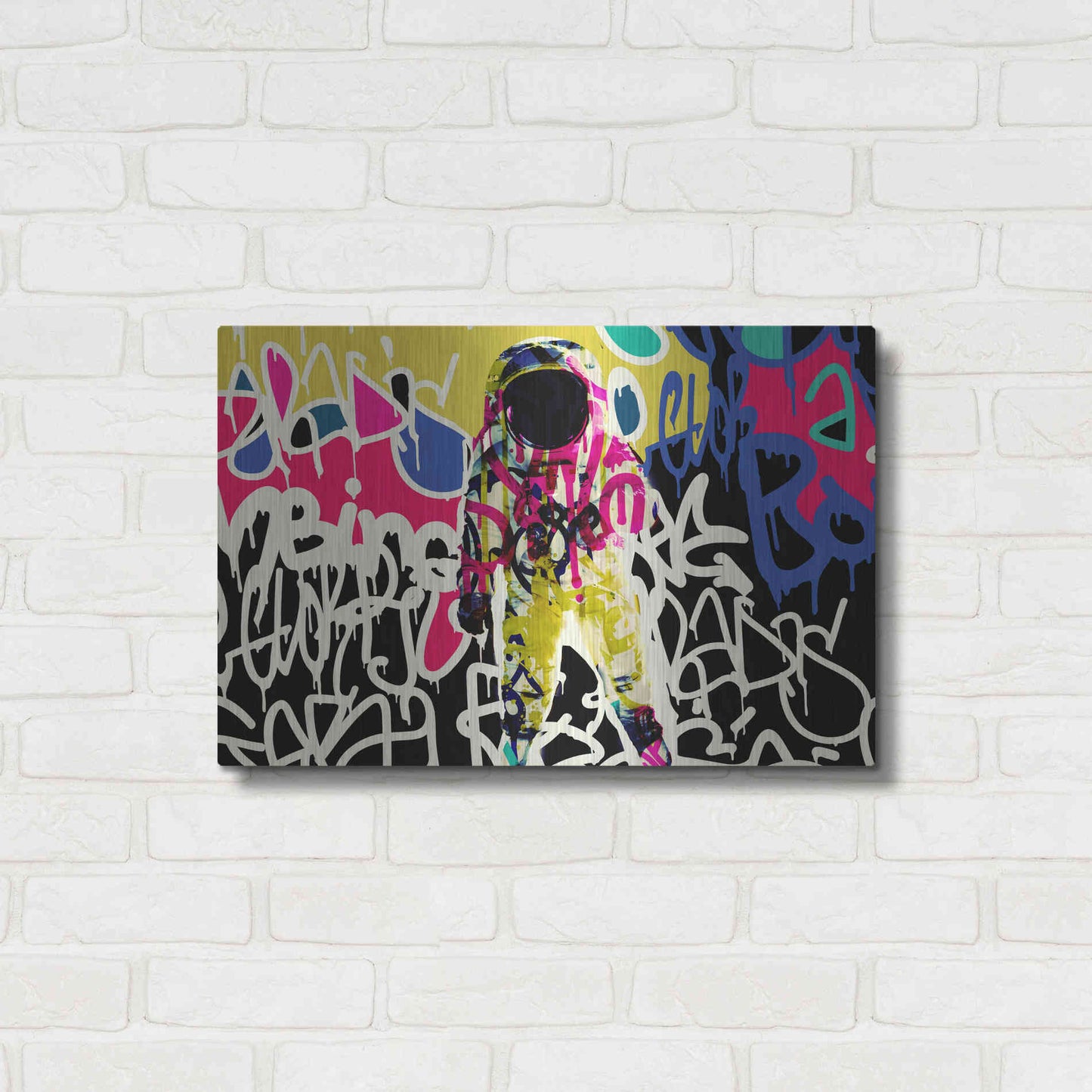 Luxe Metal Art 'Astronaut Graffiti Art 17' by Irena Orlov Metal Wall Art,24x16