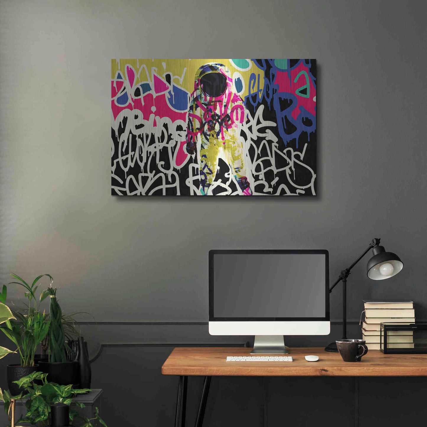 Luxe Metal Art 'Astronaut Graffiti Art 17' by Irena Orlov Metal Wall Art,36x24