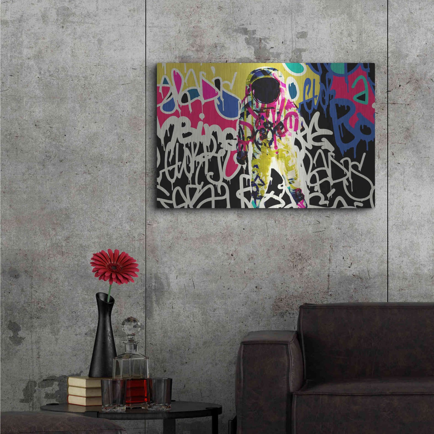 Luxe Metal Art 'Astronaut Graffiti Art 17' by Irena Orlov Metal Wall Art,36x24