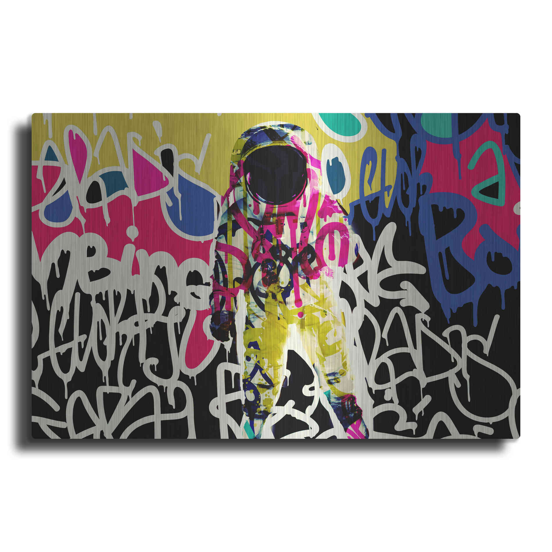 Luxe Metal Art 'Astronaut Graffiti Art 17' by Irena Orlov Metal Wall Art