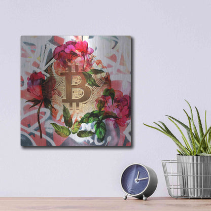 Luxe Metal Art 'Bitcoin Floral Inspiration 1' by Irena Orlov Metal Wall Art,12x12