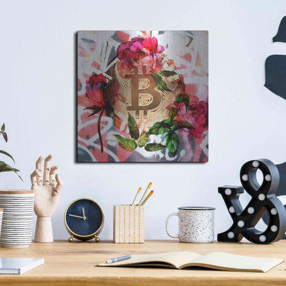 Luxe Metal Art 'Bitcoin Floral Inspiration 1' by Irena Orlov Metal Wall Art,12x12