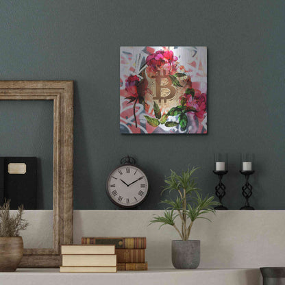 Luxe Metal Art 'Bitcoin Floral Inspiration 1' by Irena Orlov Metal Wall Art,12x12