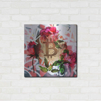 Luxe Metal Art 'Bitcoin Floral Inspiration 1' by Irena Orlov Metal Wall Art,24x24