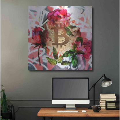 Luxe Metal Art 'Bitcoin Floral Inspiration 1' by Irena Orlov Metal Wall Art,36x36