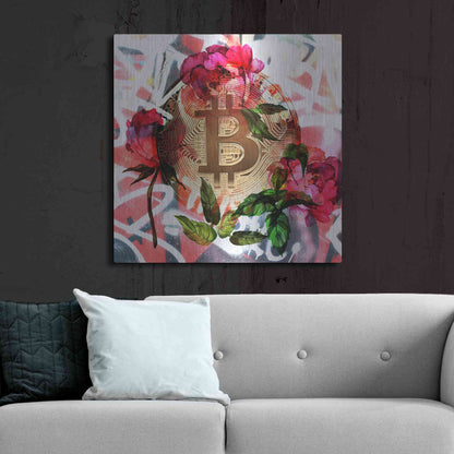 Luxe Metal Art 'Bitcoin Floral Inspiration 1' by Irena Orlov Metal Wall Art,36x36