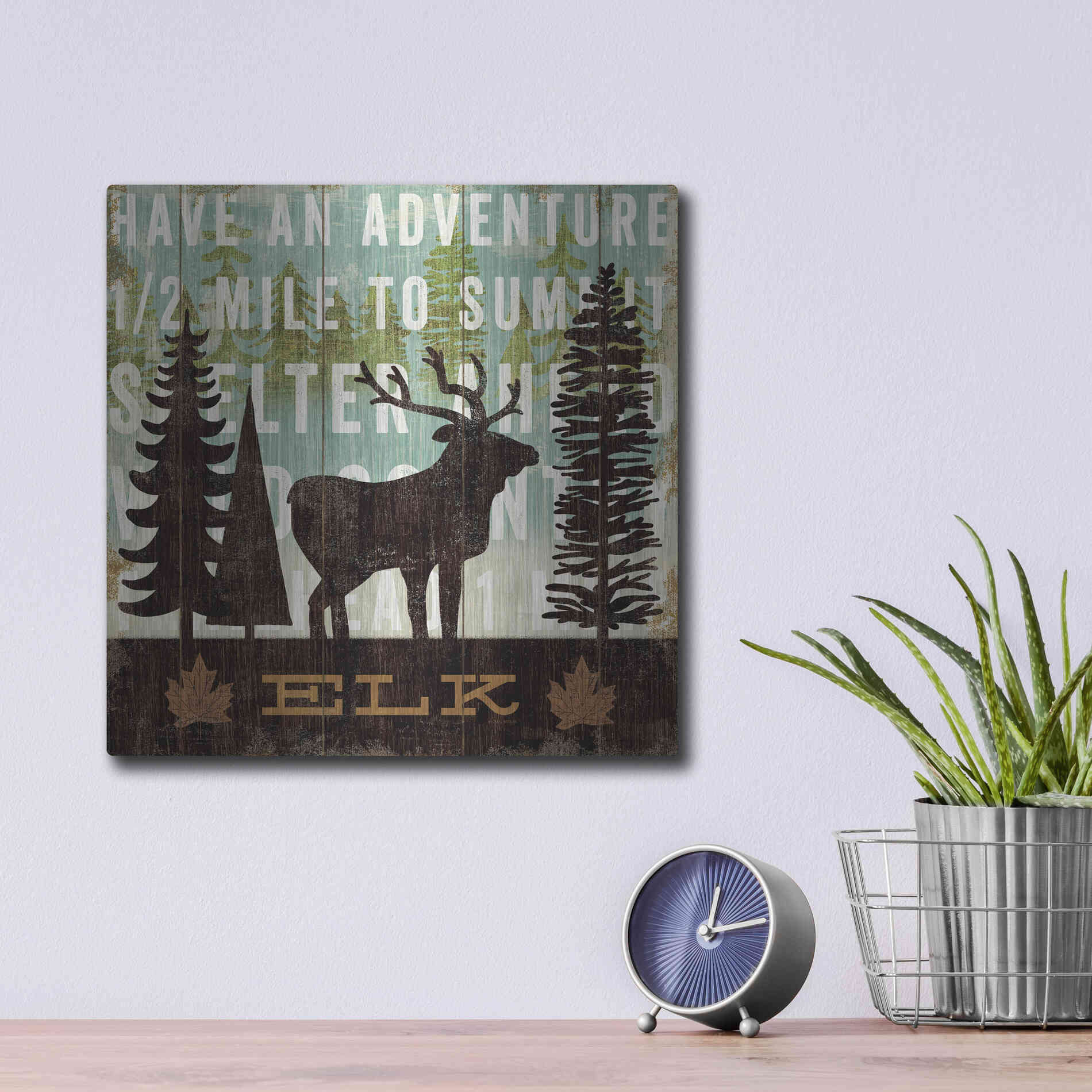 Luxe Metal Art 'Simple Living Elk' by Michael Mullan, Metal Wall Art,12x12