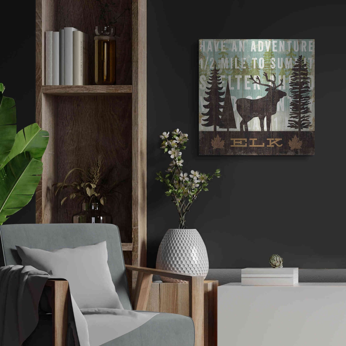 Luxe Metal Art 'Simple Living Elk' by Michael Mullan, Metal Wall Art,24x24