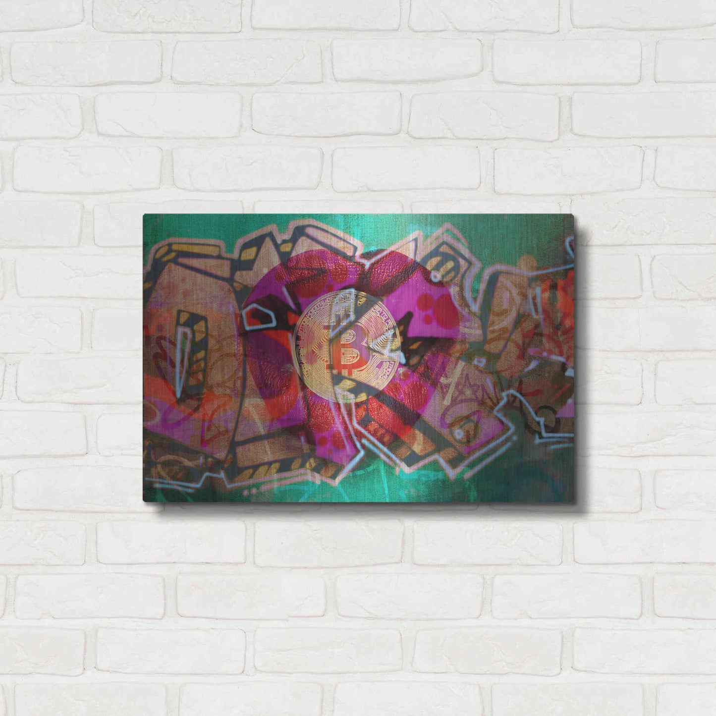 Luxe Metal Art 'I Love Bitcoin Graffiti 2' by Irena Orlov Metal Wall Art,24x16