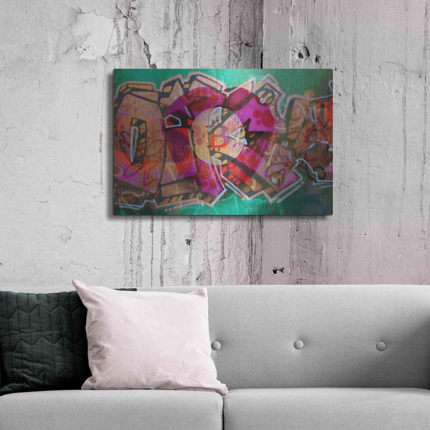 Luxe Metal Art 'I Love Bitcoin Graffiti 2' by Irena Orlov Metal Wall Art,36x24