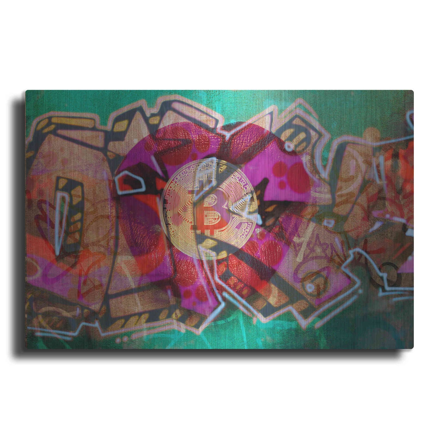 Luxe Metal Art 'I Love Bitcoin Graffiti 2' by Irena Orlov Metal Wall Art