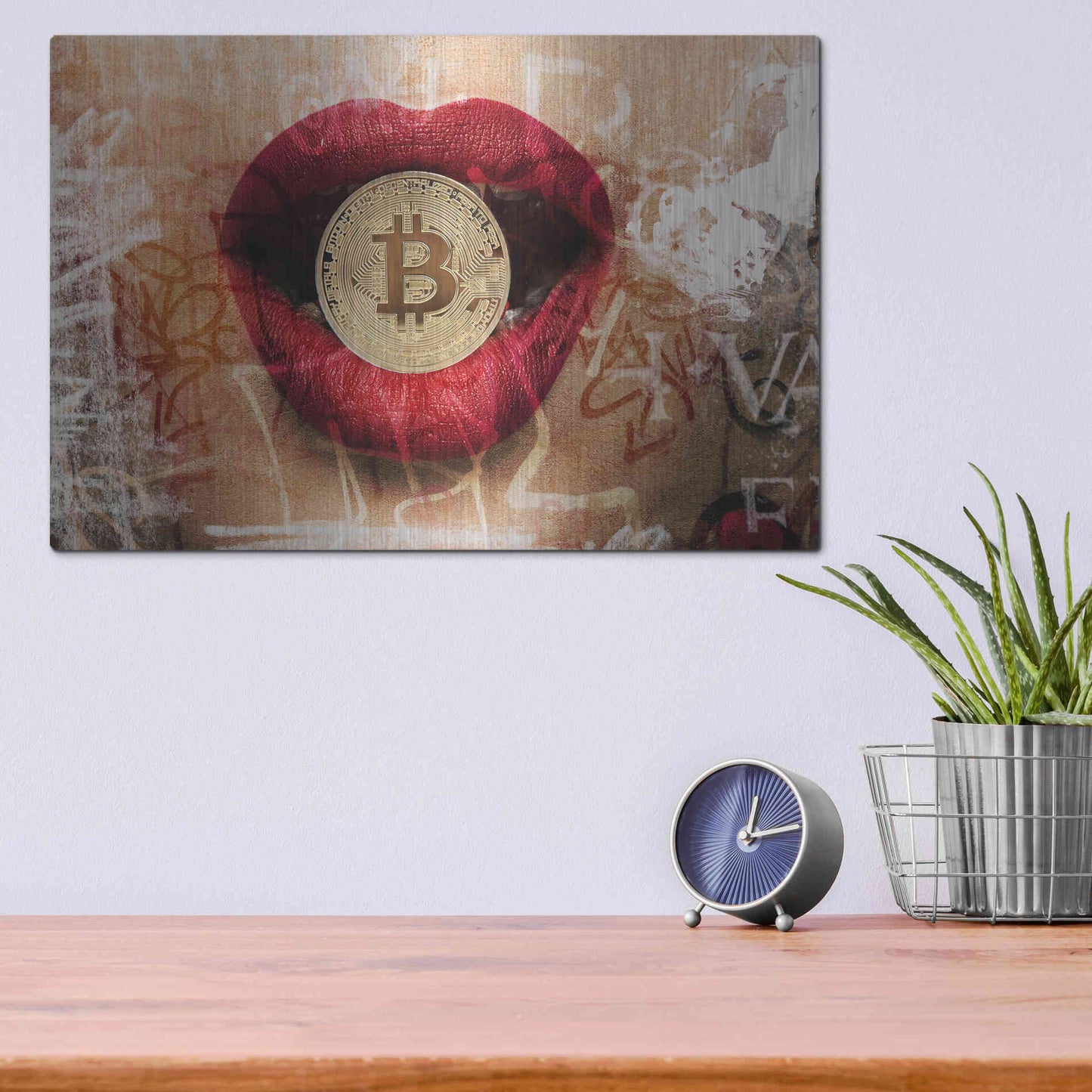 Luxe Metal Art 'I Love Bitcoin 4' by Irena Orlov Metal Wall Art,16x12