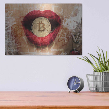 Luxe Metal Art 'I Love Bitcoin 4' by Irena Orlov Metal Wall Art,16x12