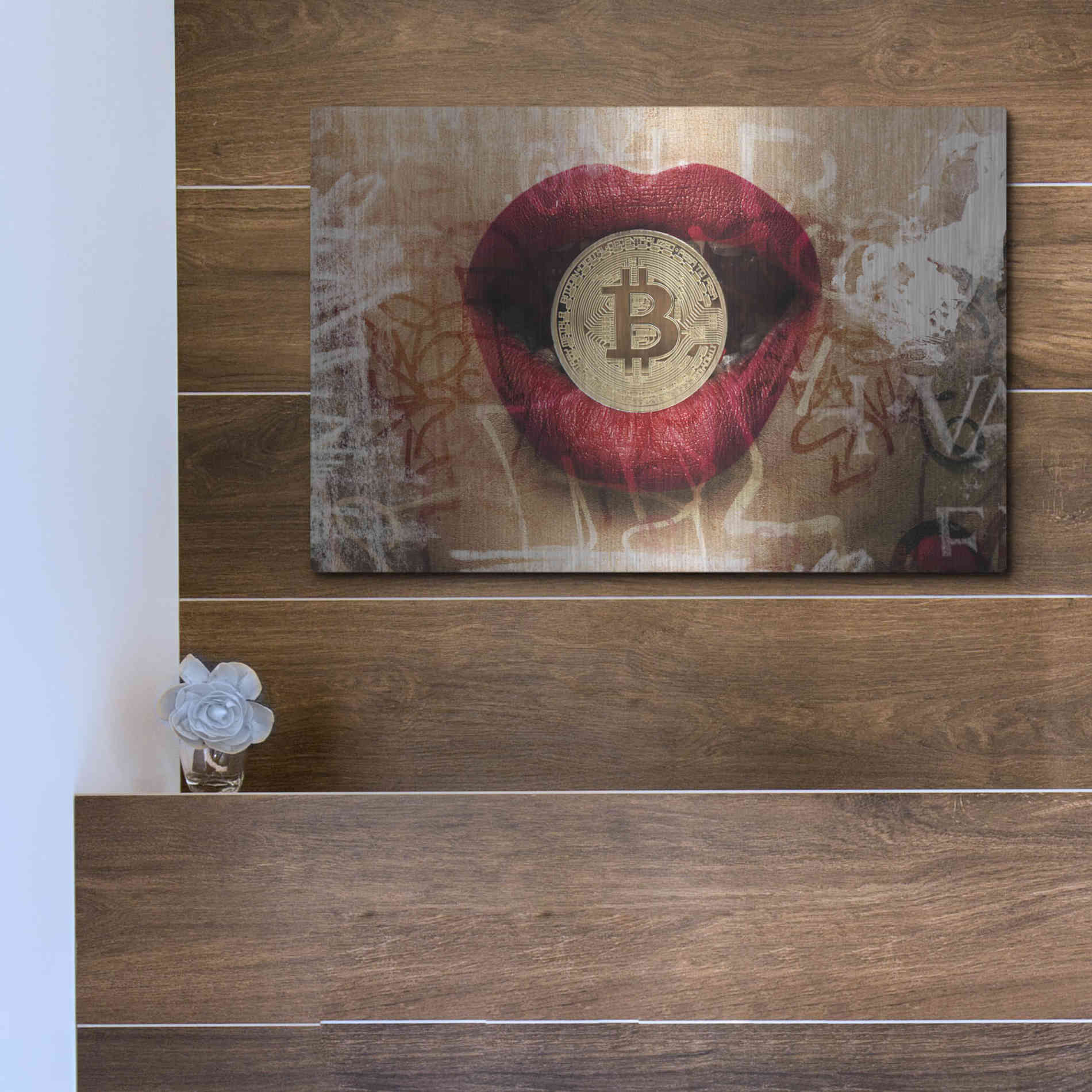 Luxe Metal Art 'I Love Bitcoin 4' by Irena Orlov Metal Wall Art,16x12