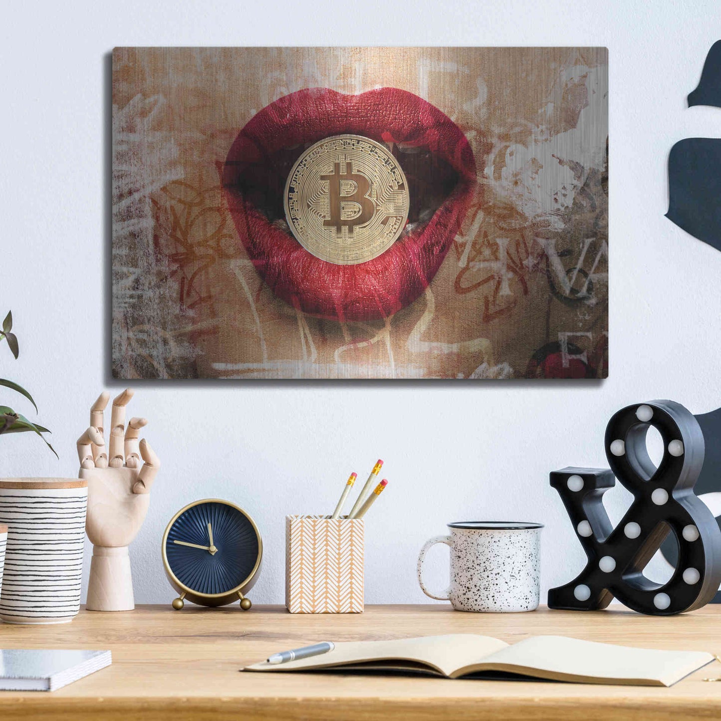 Luxe Metal Art 'I Love Bitcoin 4' by Irena Orlov Metal Wall Art,16x12