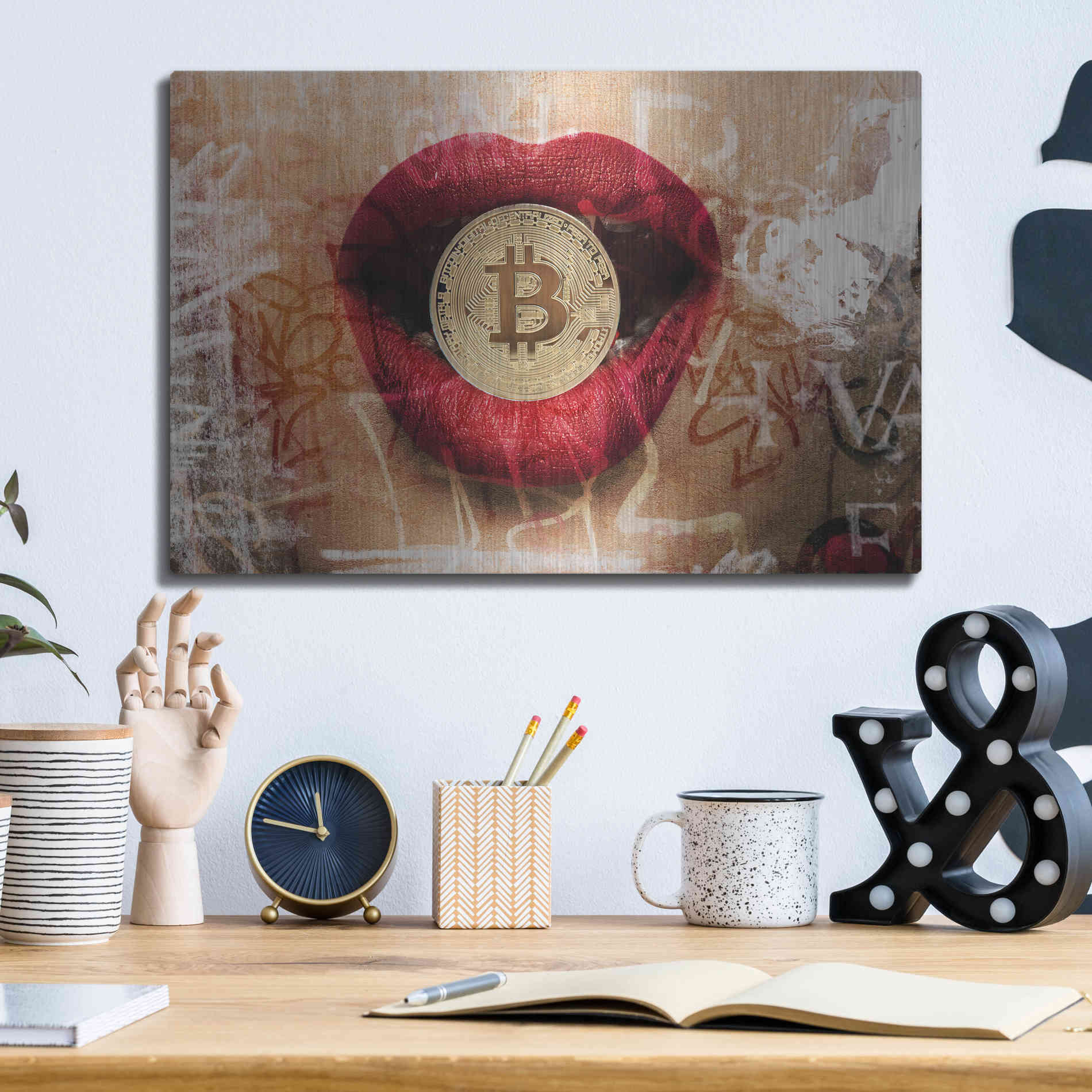 Luxe Metal Art 'I Love Bitcoin 4' by Irena Orlov Metal Wall Art,16x12