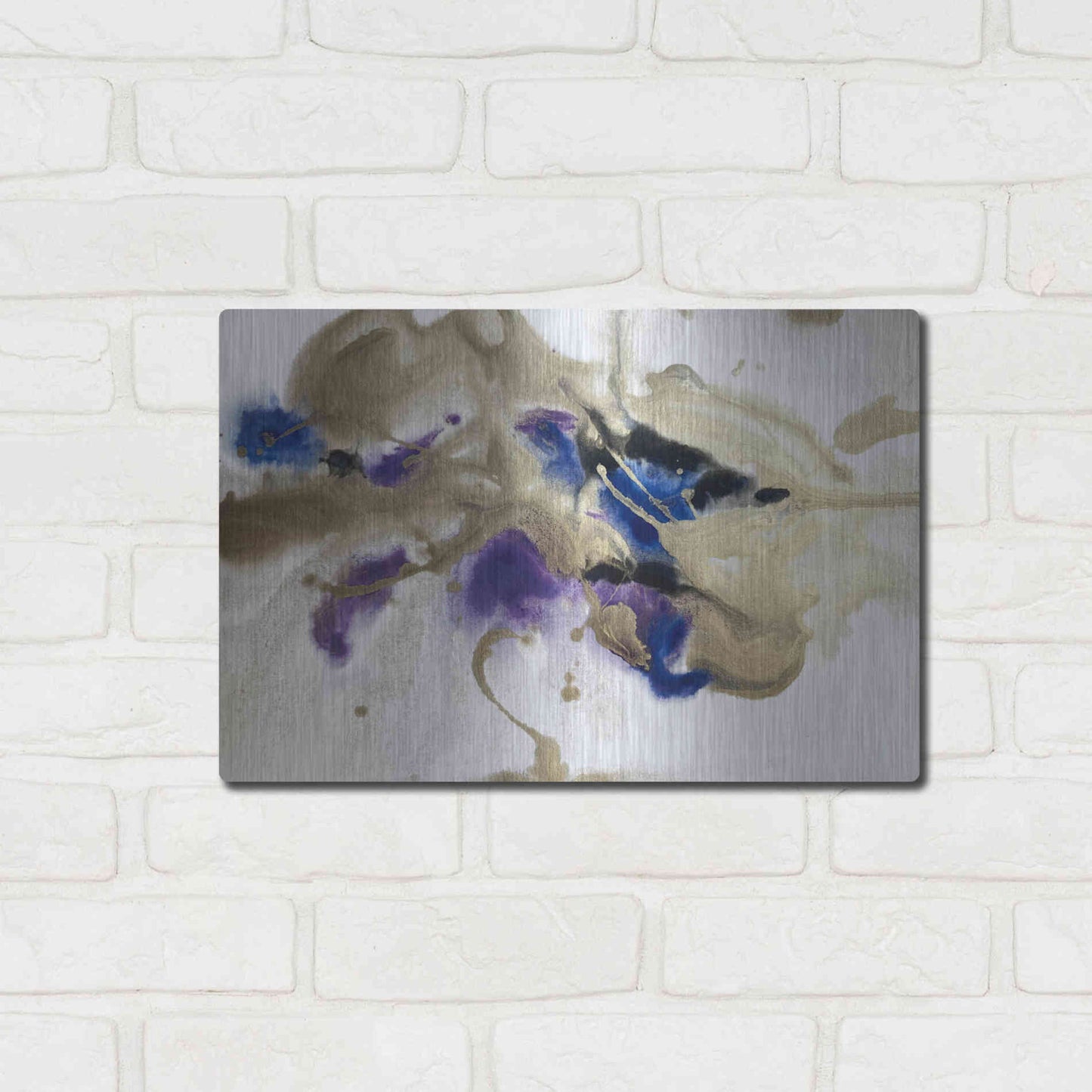 Luxe Metal Art 'Gold In Blue Watercolor Abstract 2' by Irena Orlov Metal Wall Art,16x12