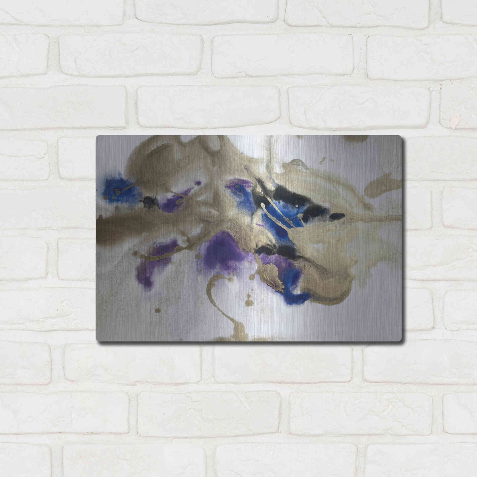 Luxe Metal Art 'Gold In Blue Watercolor Abstract 2' by Irena Orlov Metal Wall Art,16x12