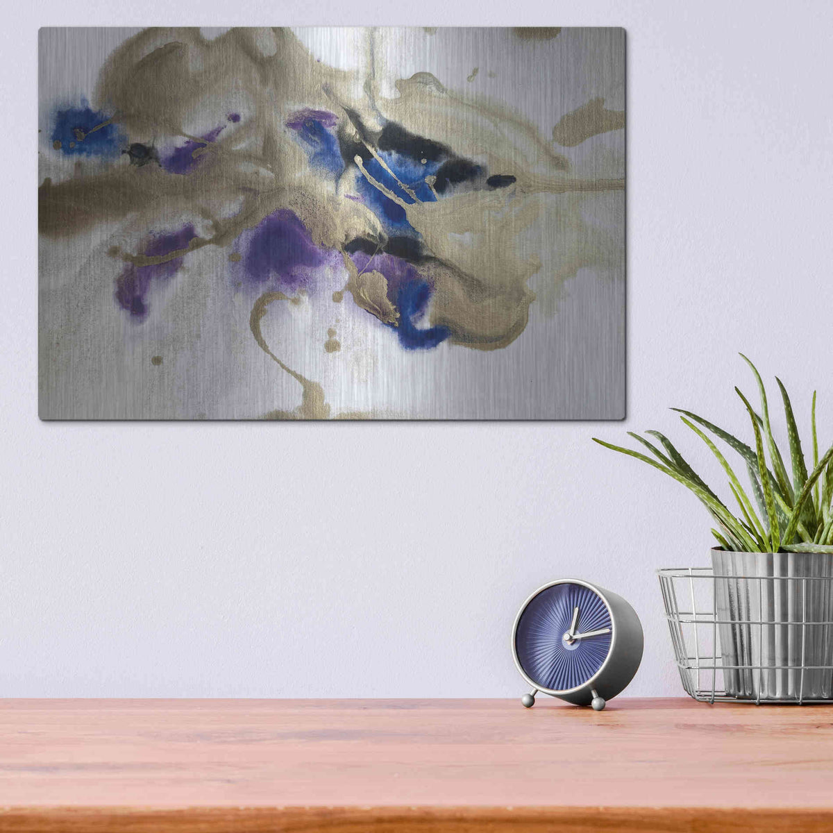 Luxe Metal Art 'Gold In Blue Watercolor Abstract 2' by Irena Orlov Metal Wall Art,16x12