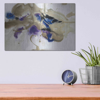 Luxe Metal Art 'Gold In Blue Watercolor Abstract 2' by Irena Orlov Metal Wall Art,16x12