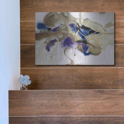 Luxe Metal Art 'Gold In Blue Watercolor Abstract 2' by Irena Orlov Metal Wall Art,16x12