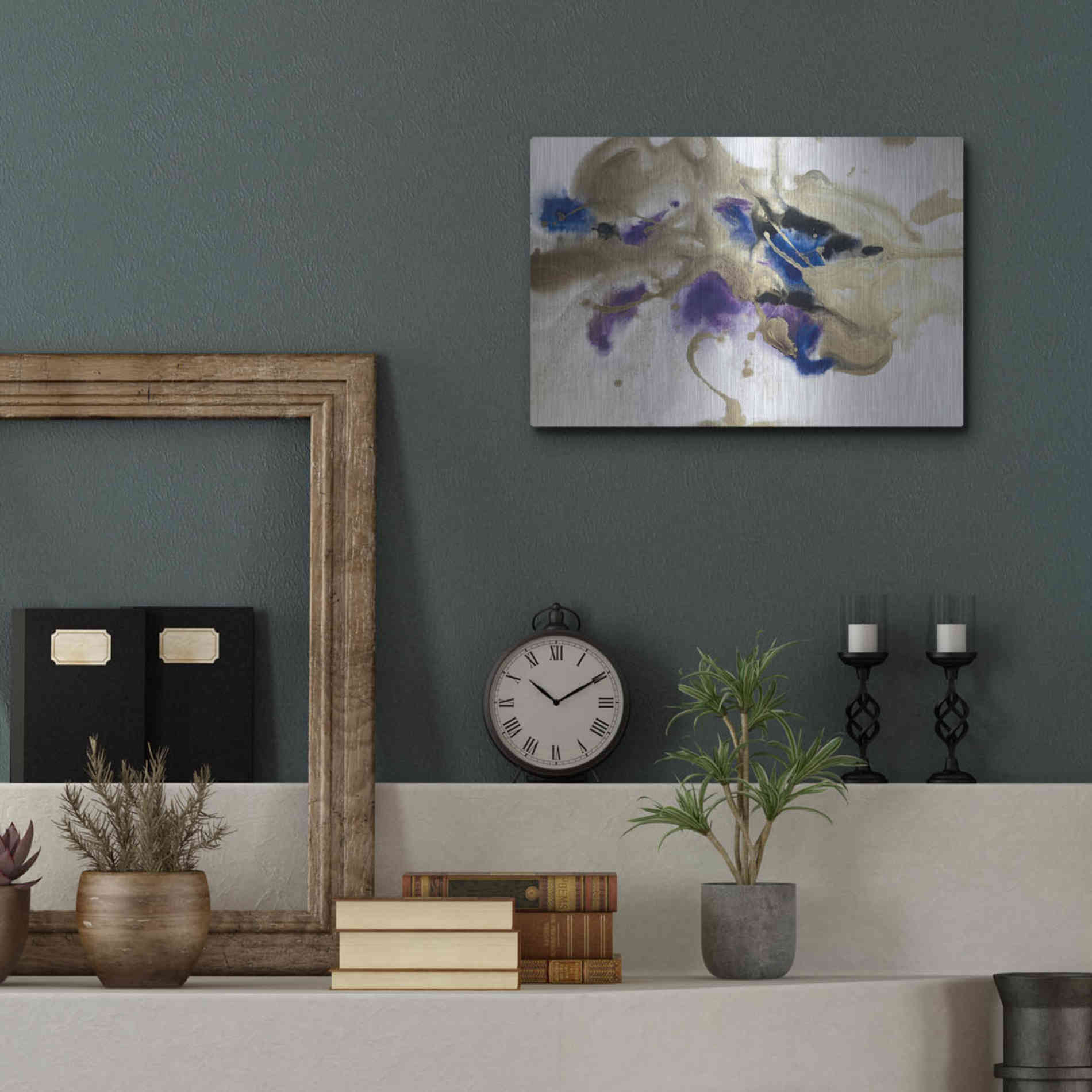 Luxe Metal Art 'Gold In Blue Watercolor Abstract 2' by Irena Orlov Metal Wall Art,16x12