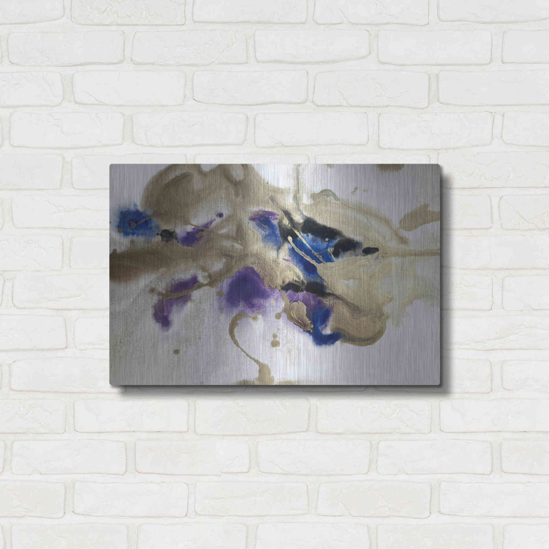 Luxe Metal Art 'Gold In Blue Watercolor Abstract 2' by Irena Orlov Metal Wall Art,24x16