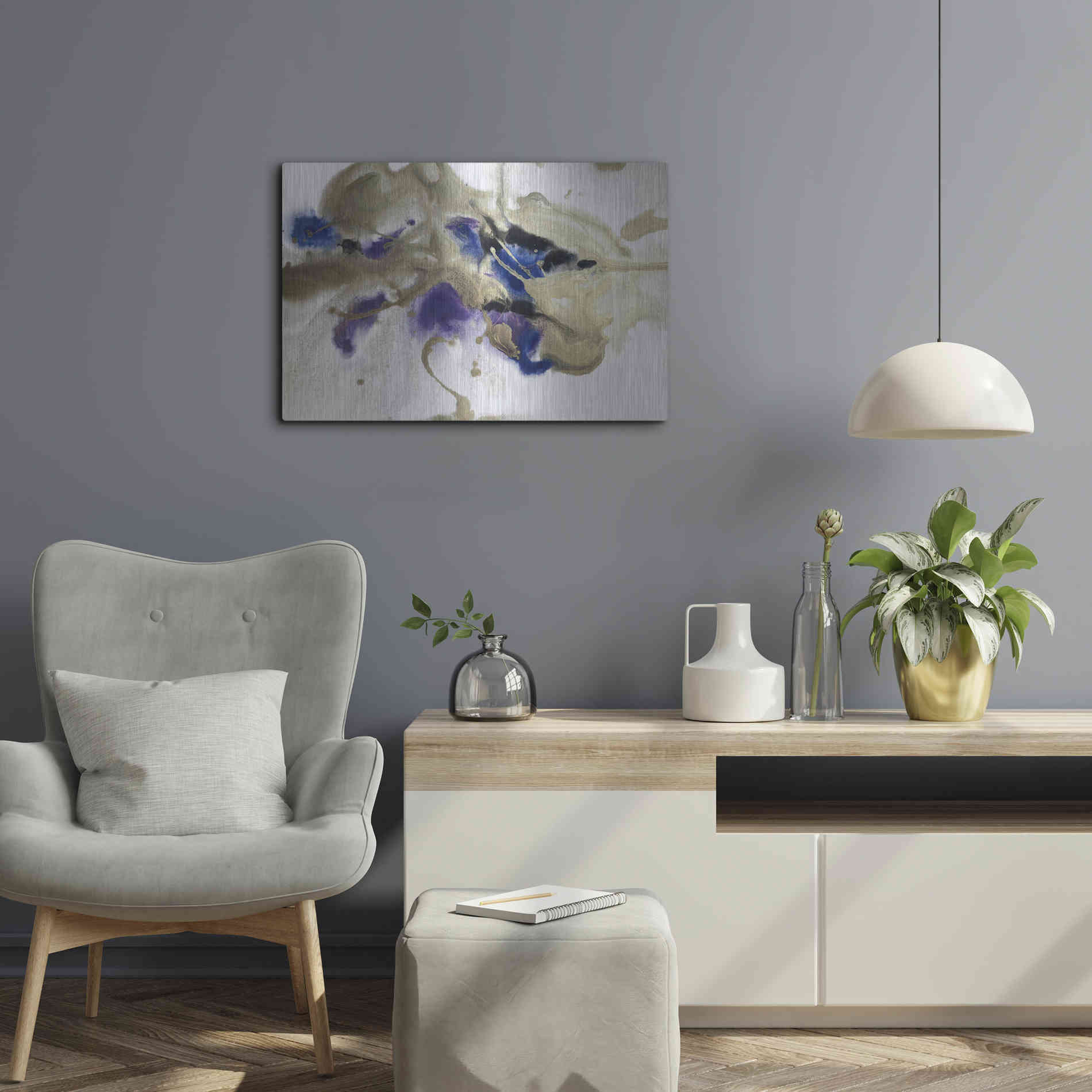 Luxe Metal Art 'Gold In Blue Watercolor Abstract 2' by Irena Orlov Metal Wall Art,24x16