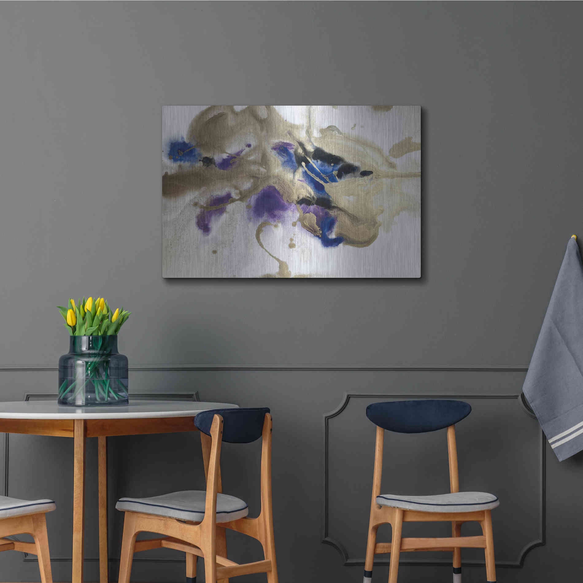 Luxe Metal Art 'Gold In Blue Watercolor Abstract 2' by Irena Orlov Metal Wall Art,36x24