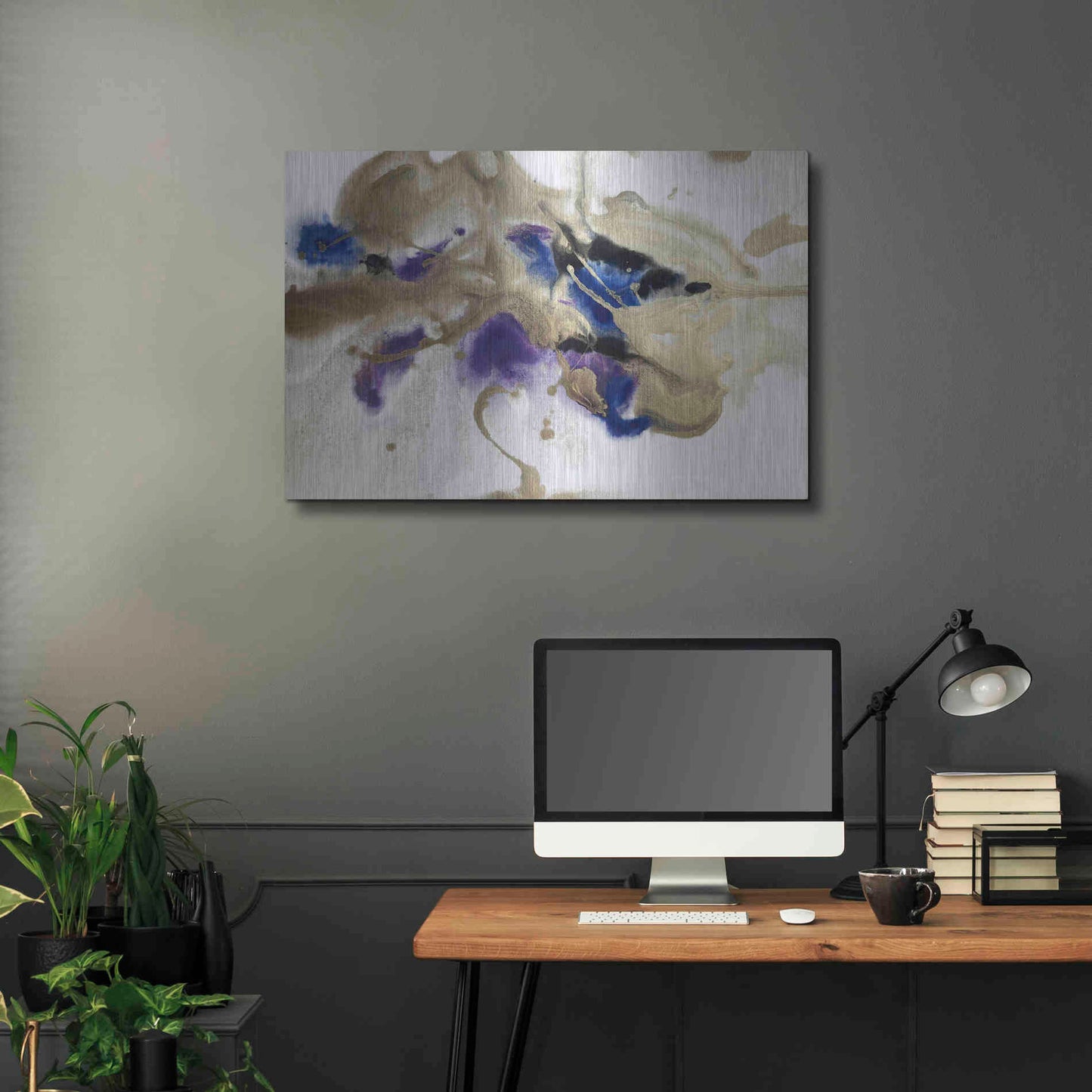 Luxe Metal Art 'Gold In Blue Watercolor Abstract 2' by Irena Orlov Metal Wall Art,36x24