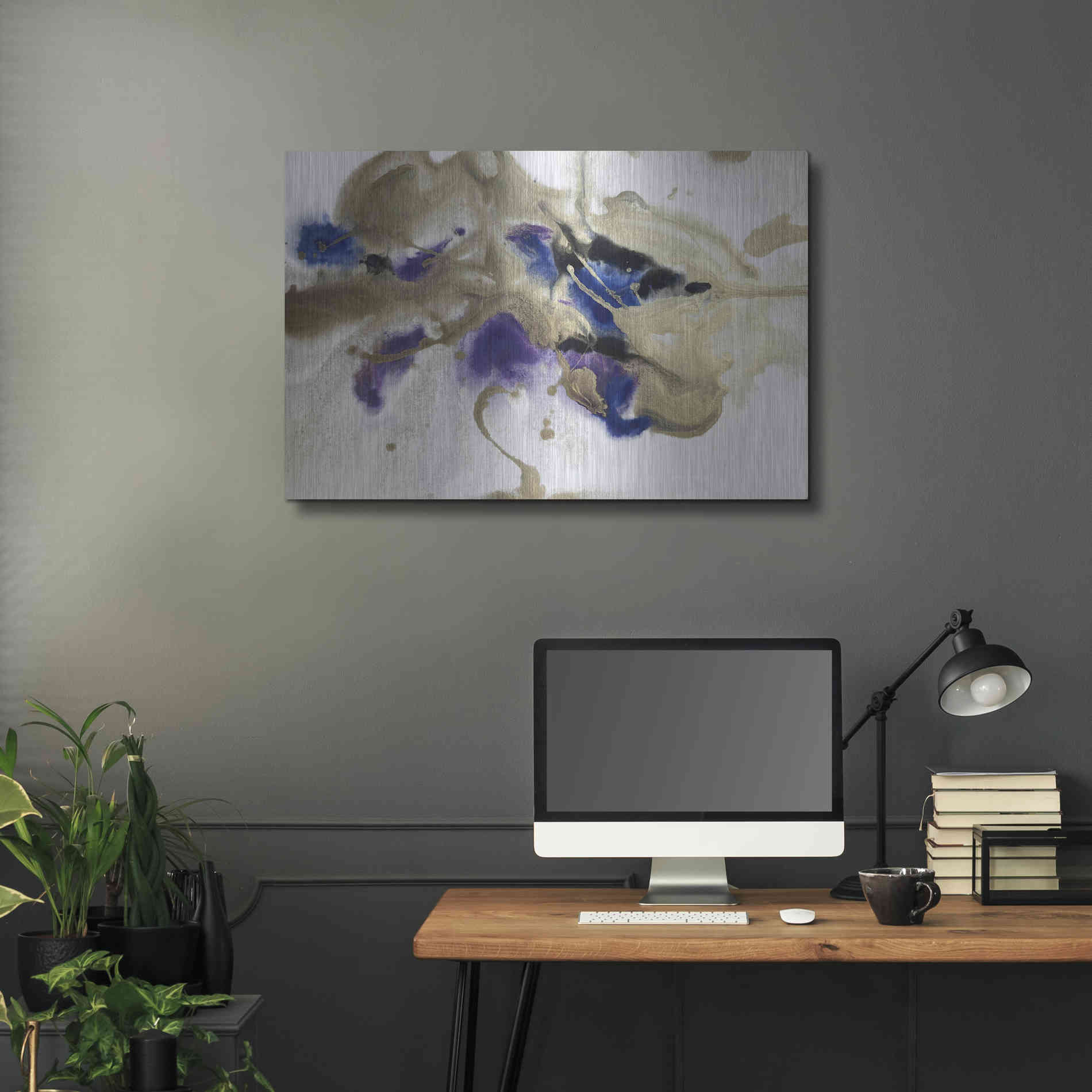 Luxe Metal Art 'Gold In Blue Watercolor Abstract 2' by Irena Orlov Metal Wall Art,36x24