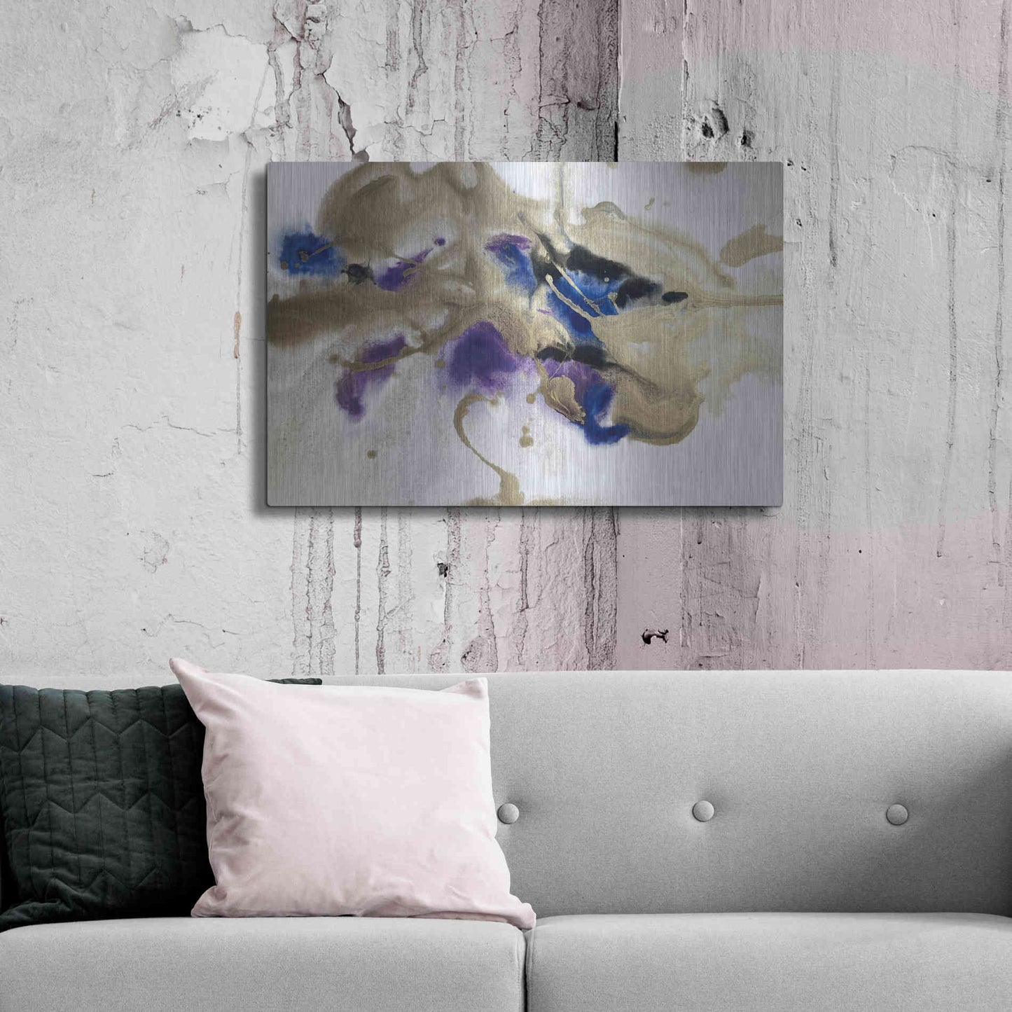 Luxe Metal Art 'Gold In Blue Watercolor Abstract 2' by Irena Orlov Metal Wall Art,36x24