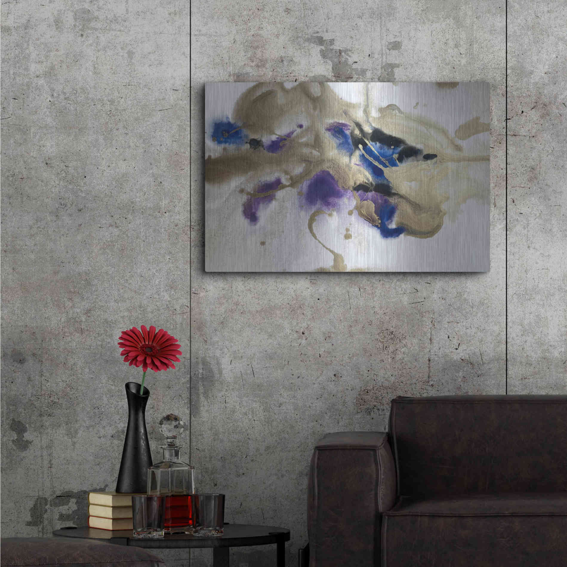 Luxe Metal Art 'Gold In Blue Watercolor Abstract 2' by Irena Orlov Metal Wall Art,36x24