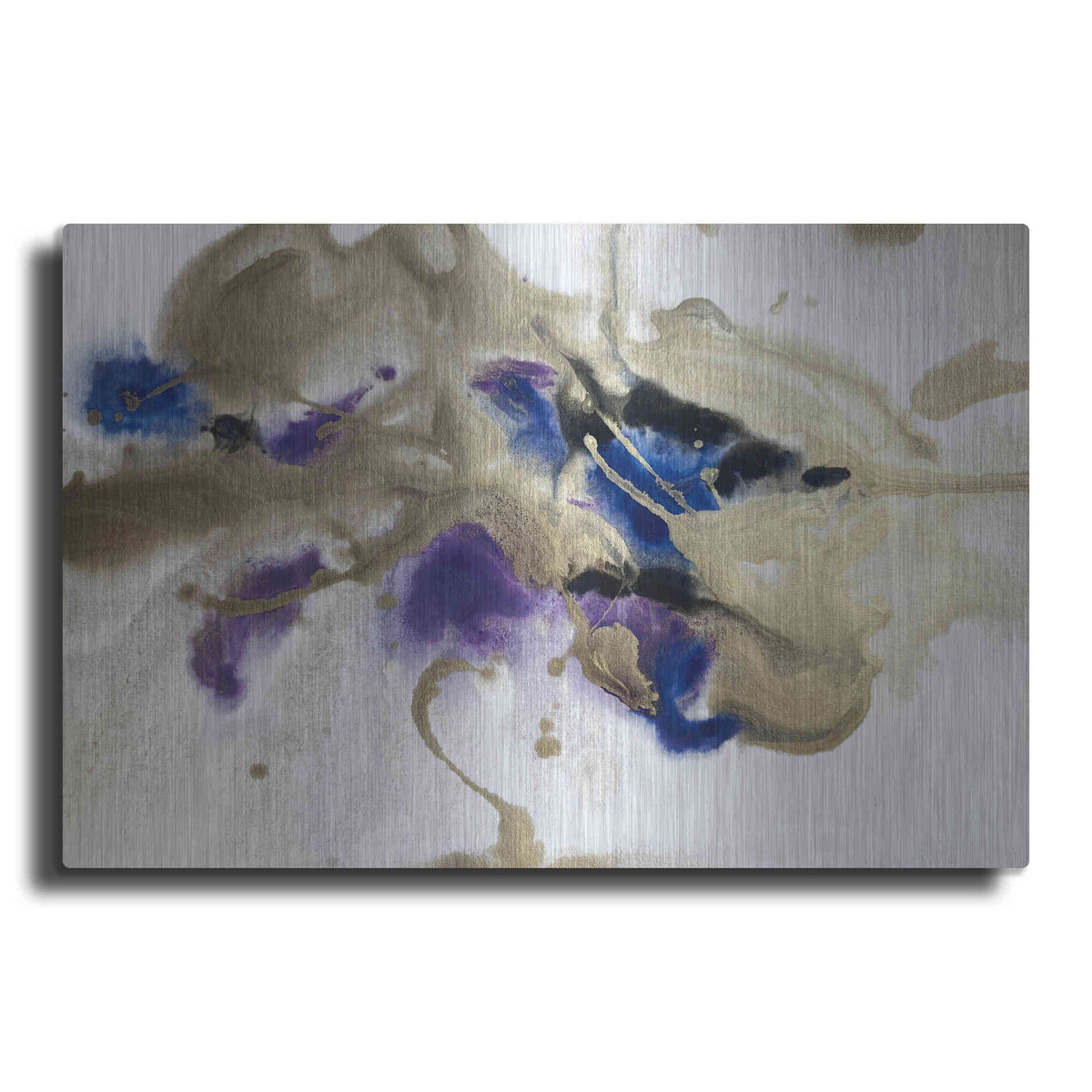 Luxe Metal Art 'Gold In Blue Watercolor Abstract 2' by Irena Orlov Metal Wall Art