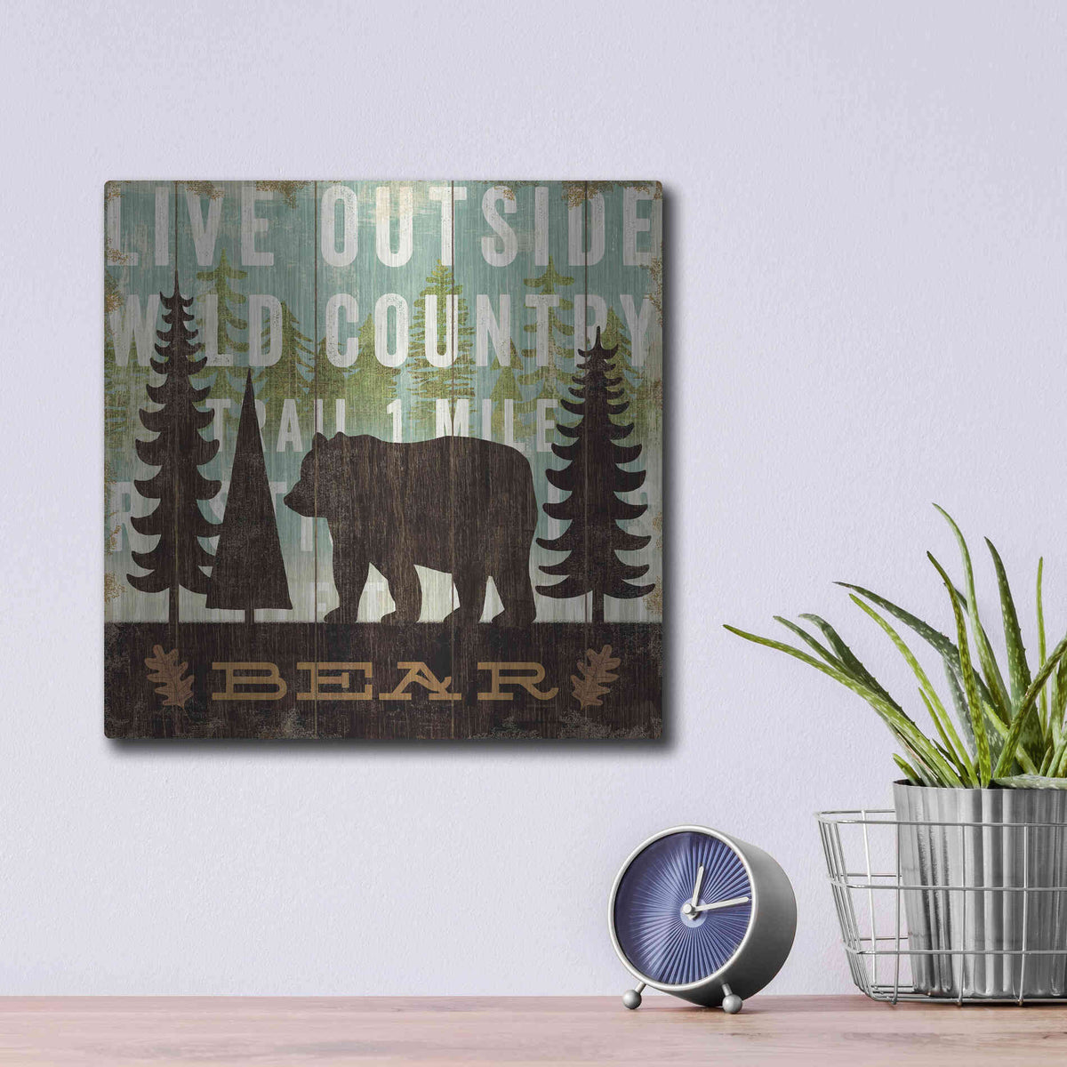 Luxe Metal Art 'Simple Living Bear' by Michael Mullan, Metal Wall Art,12x12