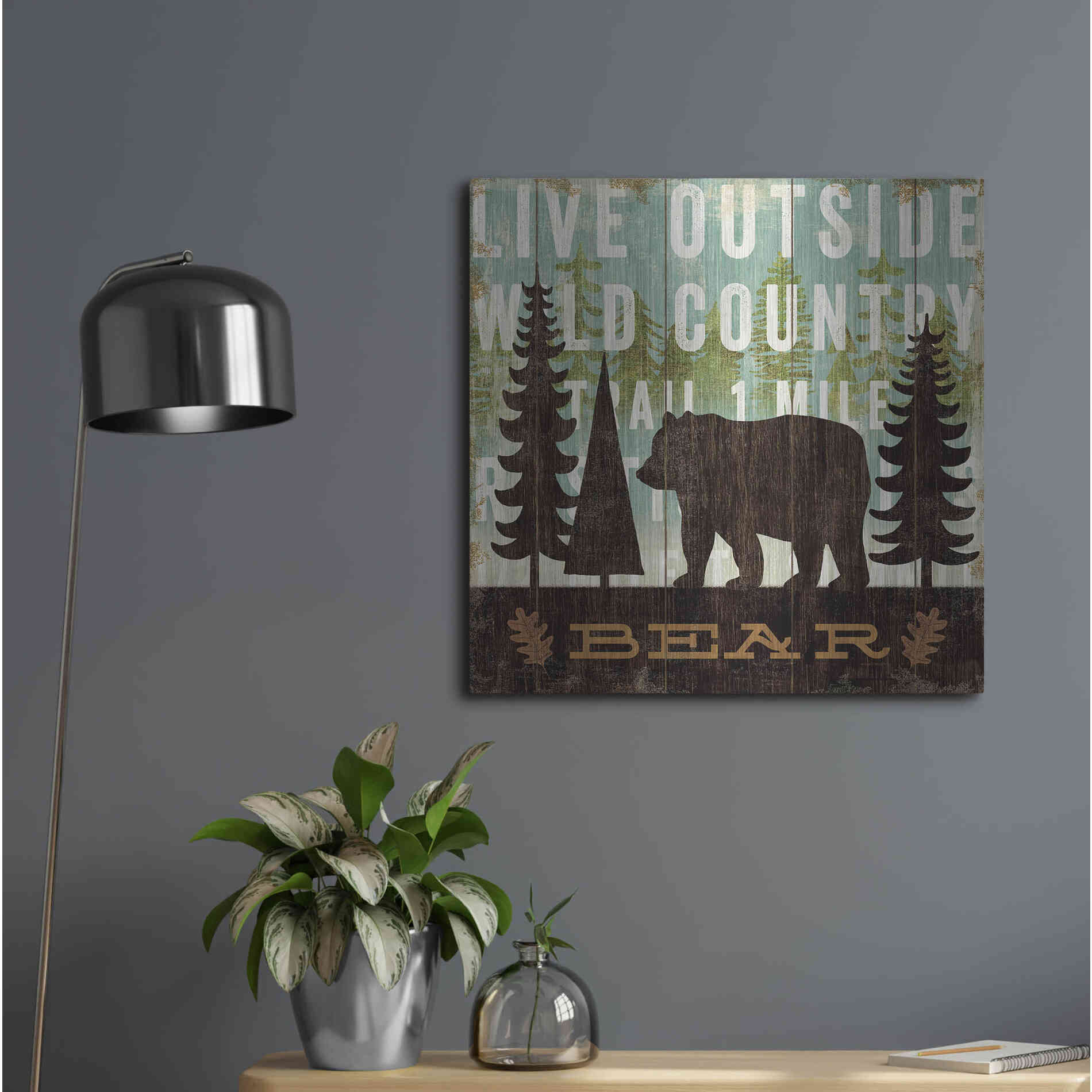 Luxe Metal Art 'Simple Living Bear' by Michael Mullan, Metal Wall Art,24x24