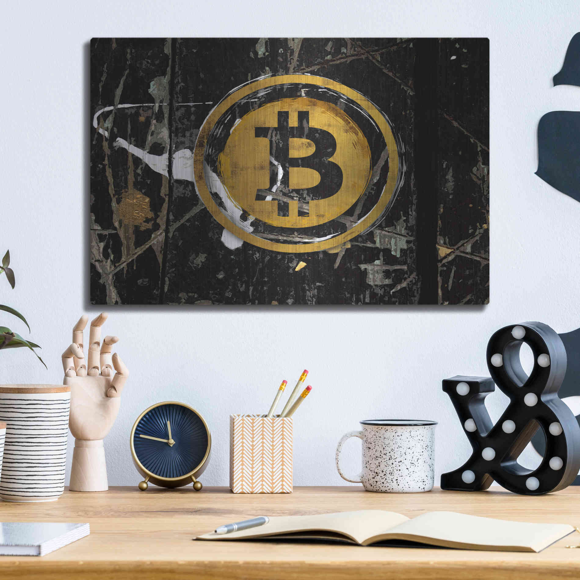 Luxe Metal Art 'Bitcoin Splash' by Karen Smith Metal Wall Art,16x12
